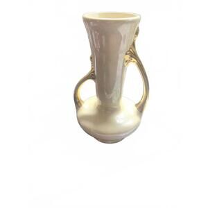 Vintage White Ceramic Vase with Gold Handles